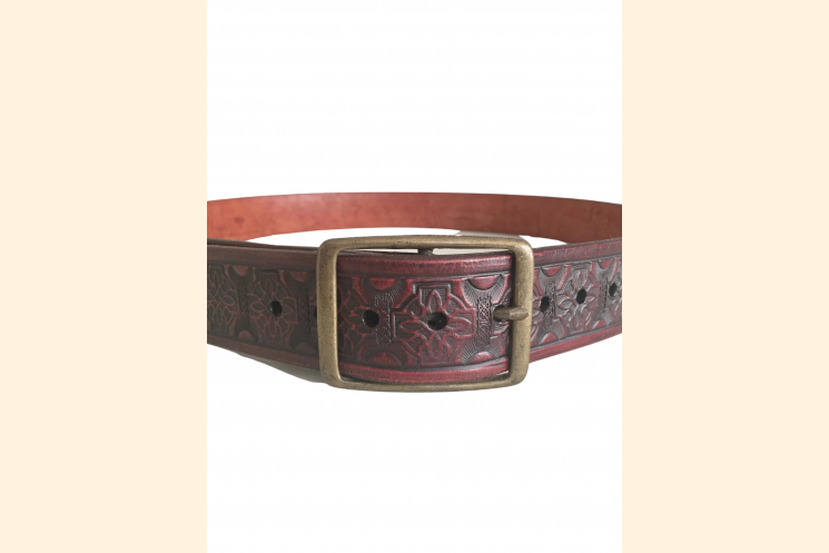 Red Belt, Celtic, Hand Tooled Leather Belt, Mens Leather Belt
