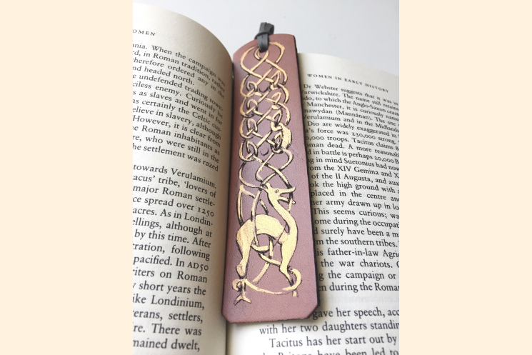 Celtic Bookmark with Deer, Leather, Brown and Gold