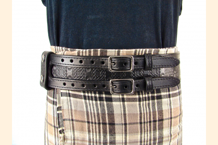 Kilt Belt Double Buckle Kilt Belt Black Celtic Knot Kilt Belt