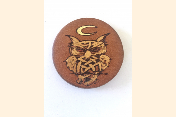 Celtic Owl Magnet Leather Magnet Front View