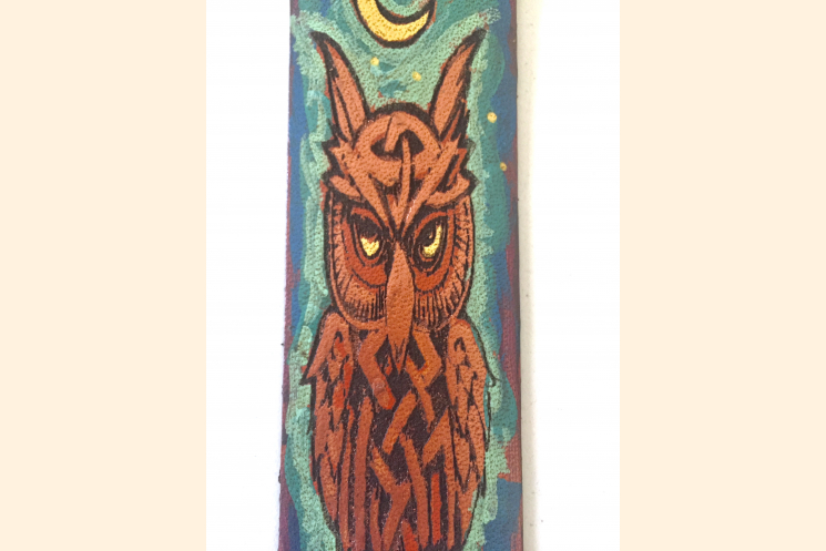 Blue Celtic Owl Bookmark with Tassel detail view