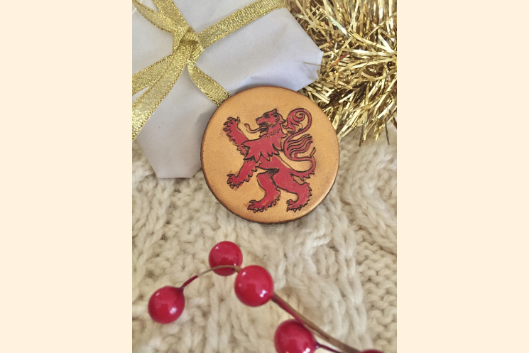 Red Rampant Lion Magnet with Holiday Background