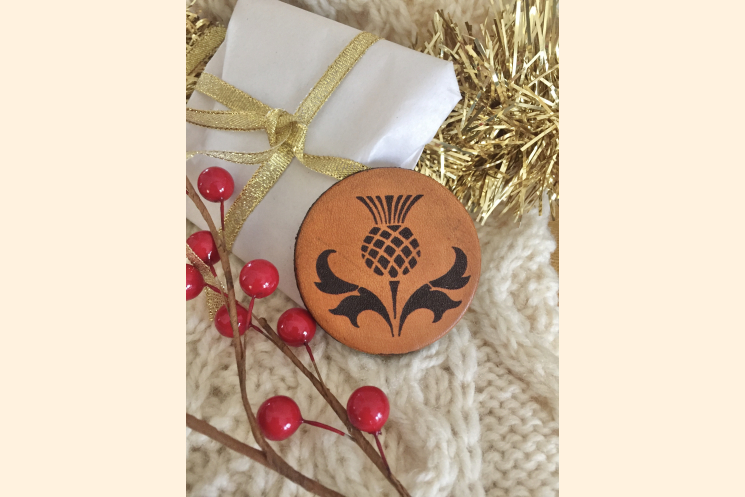 Scotland Thistle Leather Magnet with Holiday Decoration