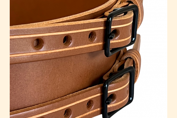 Light Brown Kilt Belt Double Buckle Left Front View Detail
