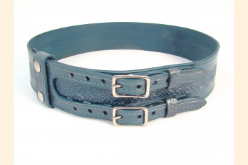 Kilt Belt Leather Blue Double Buckle with Round Celtic Cross Knot