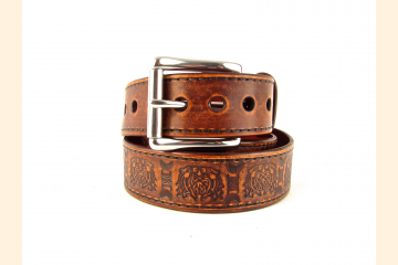 Belt Leather Brown Celtic Knot Belt 1 1/2 inch Stainless Steel Buckle