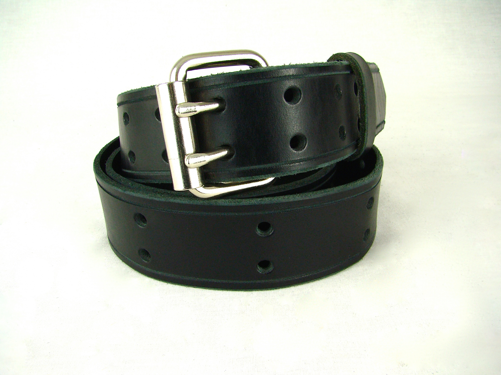 Mens Original Leather Belts in Black with Double Hole Buckle 