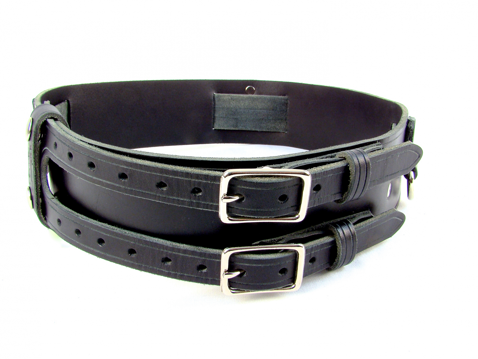 Kilt Belt Double Buckle Belt Black Leather Storage Loop D Ring Combo B | Holy Heck U.S.A.