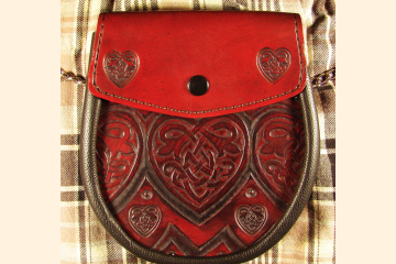 Sporran, with Heart Celtic Knot, Red Leather Belt Bag for Scottish Kilt, Celtic and Renaissance Festival Gear