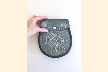 Sporran, Leather Belt Bag with Celtic Cross for Mens Kilt, Scottish Renaissance Festival Gear,