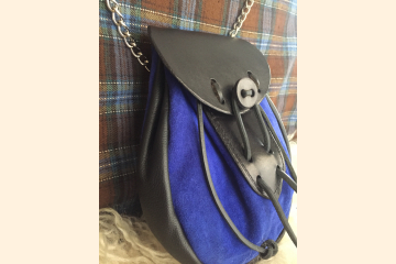 Blue Suede Rob Roy Sporran for Scottish Renaissance Festival, Pouch Style Kilt Bag