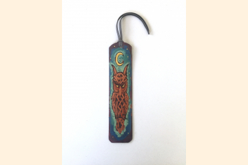 Leather Bookmark, Blue Celtic Owl Gift for Book Lover Birthday