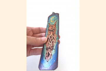 Leather Bookmark, Blue Celtic Owl Gift for Book Lover Birthday