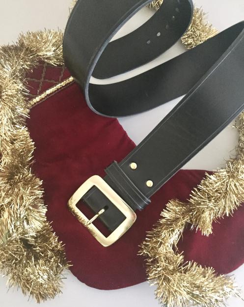 Wide Leather Belt with Solid Brass Buckle, for Santa Claus Costume