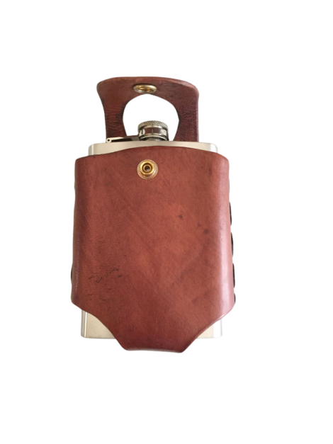 Hip Flask Holder for Kilt Belts, Tan Leather, 8 ounce Flask Optional