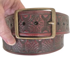 Red Leather Belt, Celtic Knot, Antique Brass Buckle, 1.25 inch wide