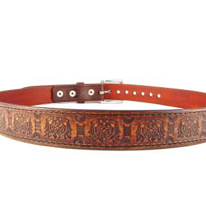 Belt Leather Brown Celtic Knot Belt 1 1/2 inch Stainless Steel Buckle