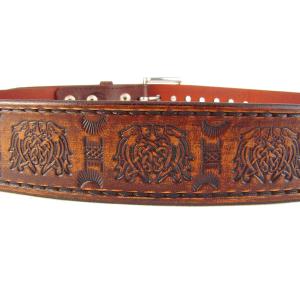 Belt Leather Brown Celtic Knot Belt 1 1/2 inch Stainless Steel Buckle
