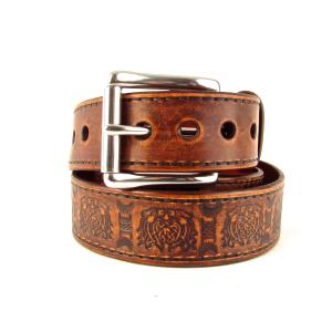 Belt Leather Brown Celtic Knot Belt 1 1/2 inch Stainless Steel Buckle