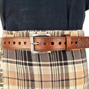 Belt Leather Brown Celtic Knot Belt 1 1/2 inch Stainless Steel Buckle