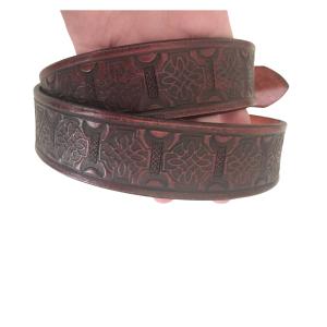 Red Leather Belt, Celtic Knot, Antique Brass Buckle, 1.25 inch wide
