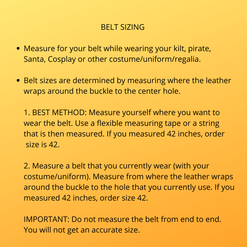 Kilt Belt Sizing Instructions