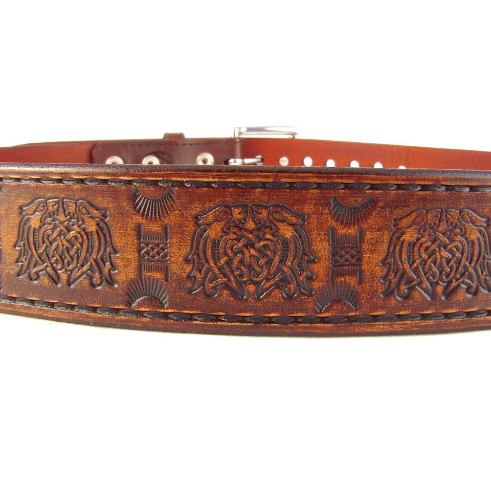 Belt Leather Brown Celtic Knot Belt 1 1/2 inch Stainless Steel Buckle