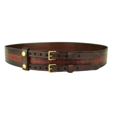Double Buckle Kilt Belt with Steampunk Sprocket Gear Design, Two Toned