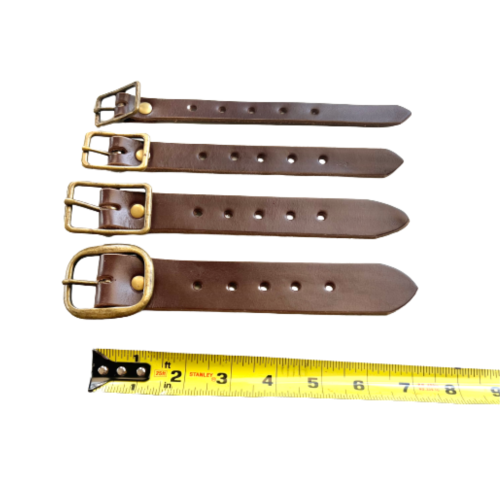 Kilt Buckle Strap Extenders for Tight Kilts, Dark Brown Leather, Various Widths, Antique Brass