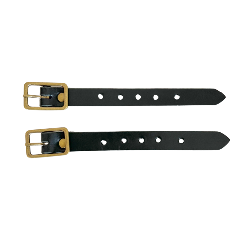 Kilt Buckle Strap Extenders for Tight Kilts, Black Leather, 3/4 inch width, 2 pc set, Antique Brass