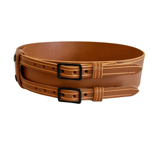 Light Brown Double Buckle Kilt Belt, Wide Leather Belt
