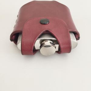 Red Hip Flask Holder for Belt with Black Snap Closure