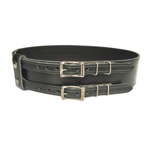 Kilt Belt Double Buckle with Metal Keepers, Black Leather