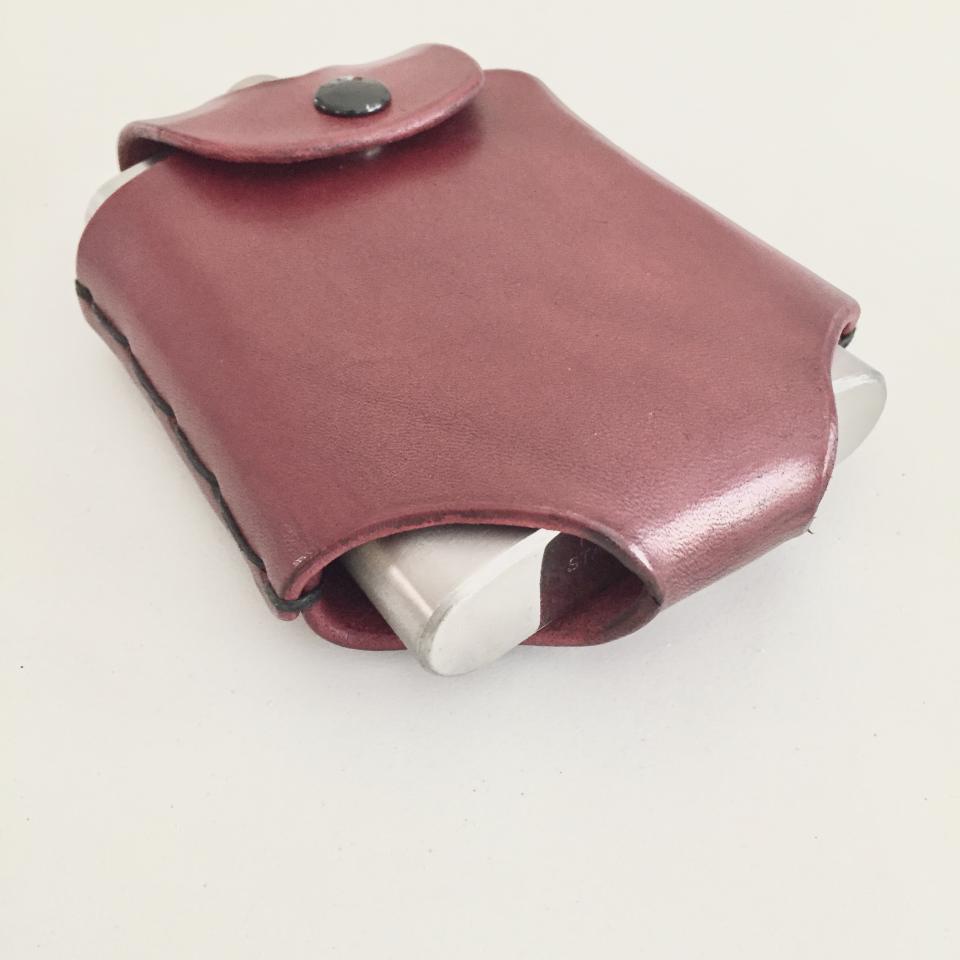Red Hip Flask Holder for Belt with Black Snap Closure