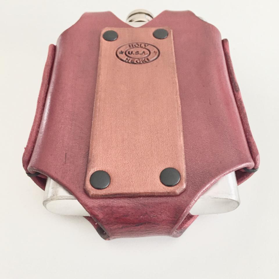 Red Hip Flask Holder for Belt with Black Snap Closure