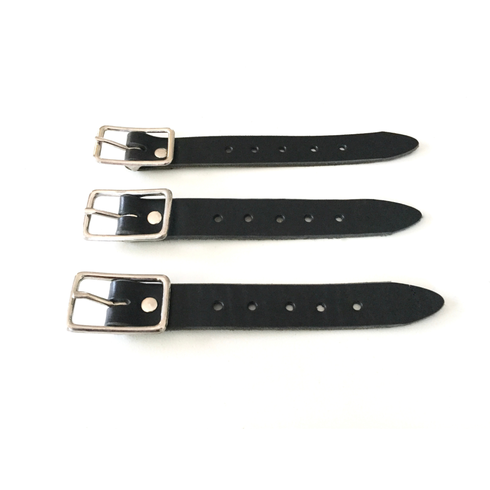 Kilt Buckle Strap Extenders for Tight Kilts, Black Leather, Various Widths, Nickel