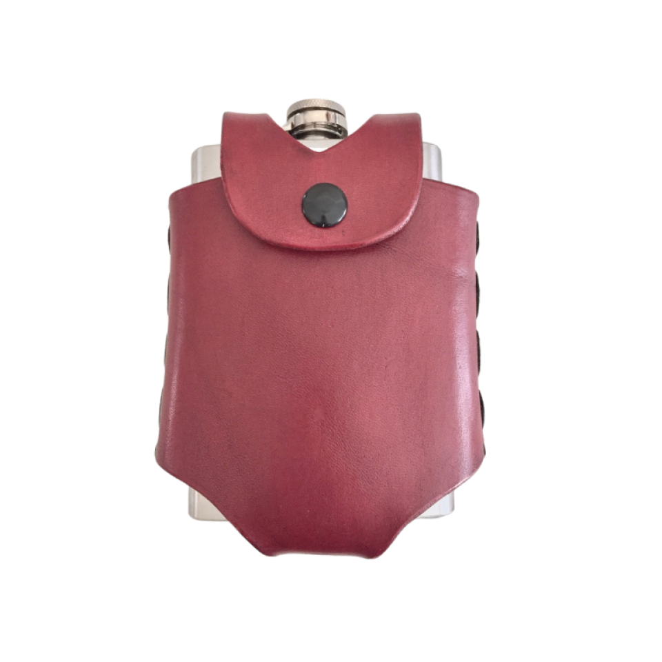 Hip Flask Holder for Kilt Belts, Red Leather, 8 Ounce Flask Optional 