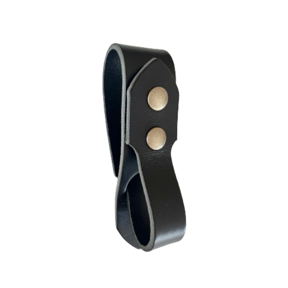 Festival Ready Tankard Strap, Black Leather and Antique Copper Snaps