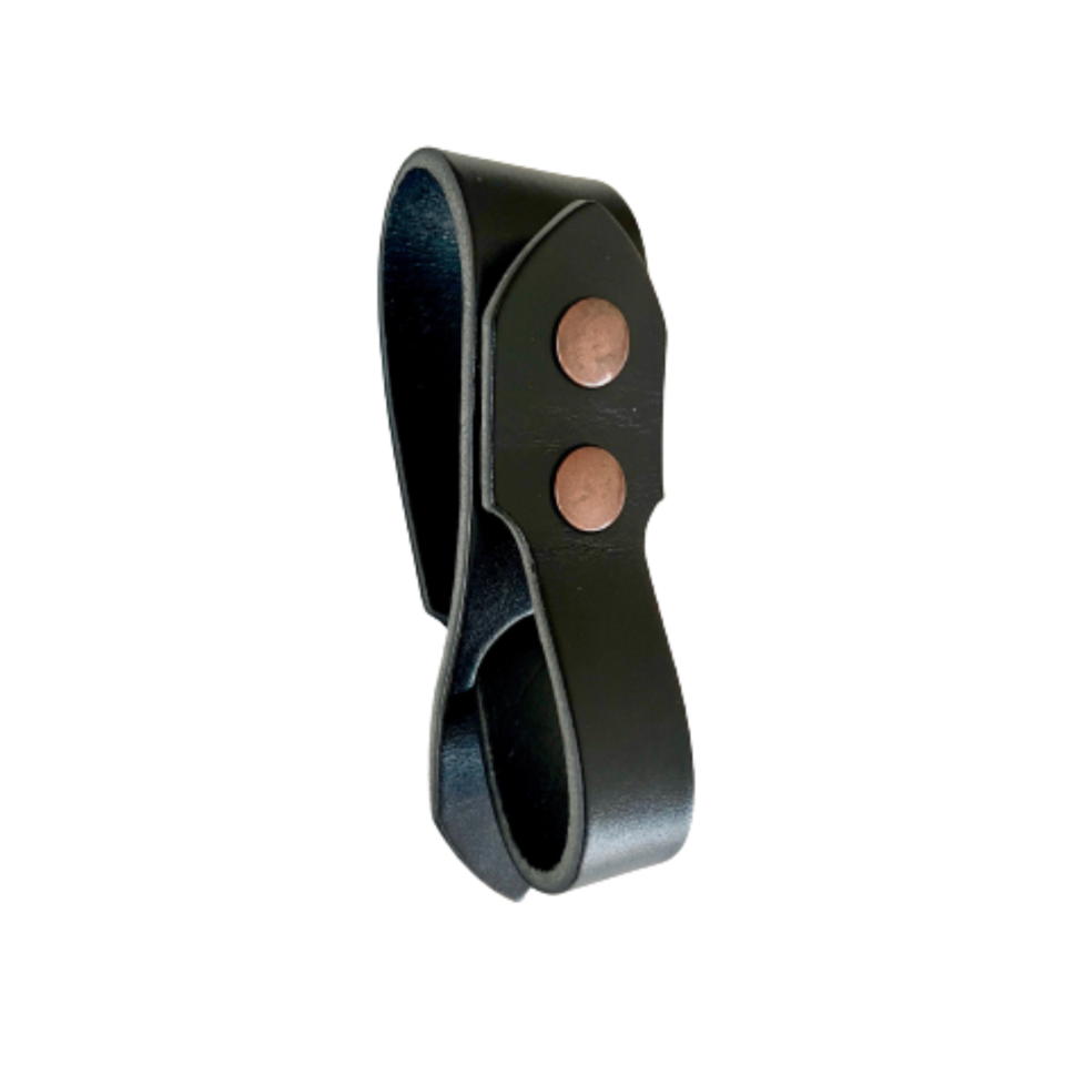 Festival Ready Tankard Strap, Black Leather and Antique Copper Snaps