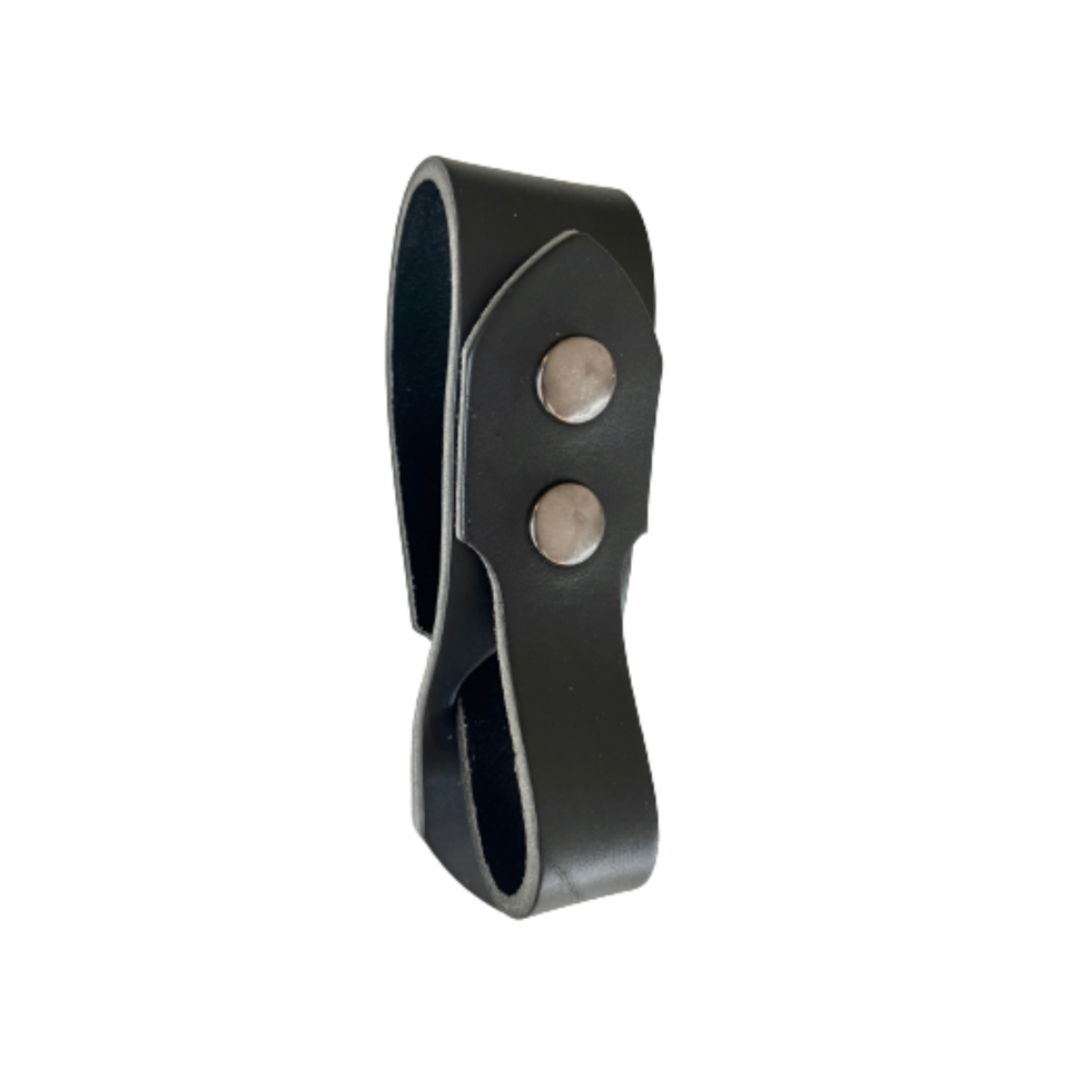 Festival Ready Tankard Strap, Black Leather and Antique Copper Snaps