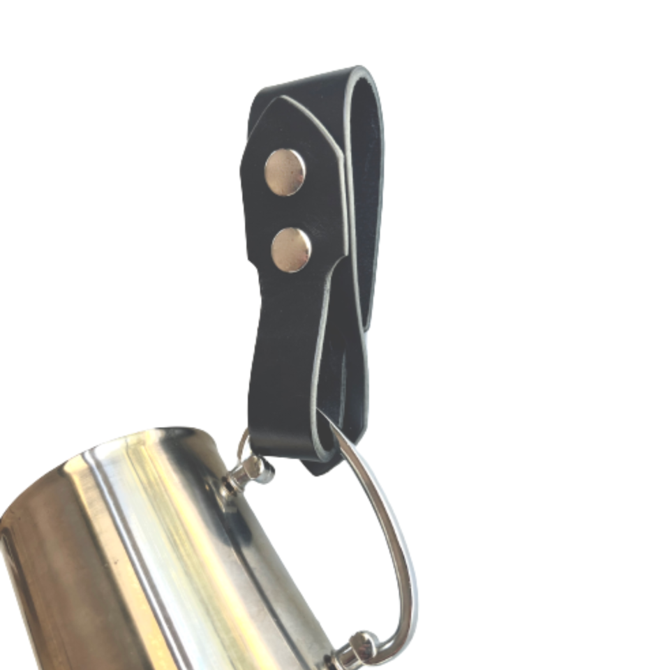 Festival Ready Tankard Strap, Black Leather and Antique Copper Snaps