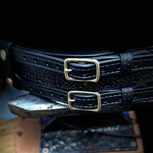 Black Double Buckle Kilt Belt with Rectangle Celtic Knot Design